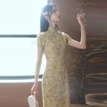 法式小眾年輕款旗袍2022年新款改良連衣裙棉麻少女夏季小子復古