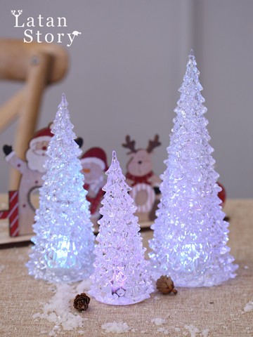 圣誕節裝飾品七彩帶燈水晶圣誕樹酒店餐桌商場柜臺氣氛裝飾品擺件