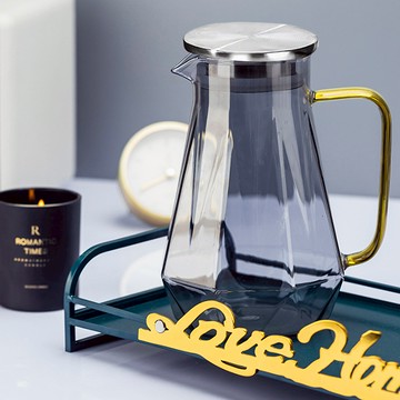 FOREVER 耐熱玻璃時尚鑽石紋鐵灰款不鏽鋼把手水壺1500ML