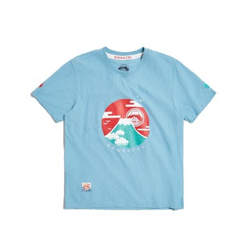 江戶勝 日系 男裝 落日富士山短袖T恤(土耳其藍) #上衣