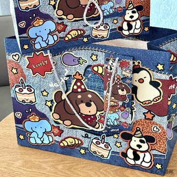 禮品袋😘伴手禮袋  送禮必備  禮物袋高顏值牛仔色可愛玩偶禮品袋精緻大容量卡紙祝福送禮朋友手提禮物