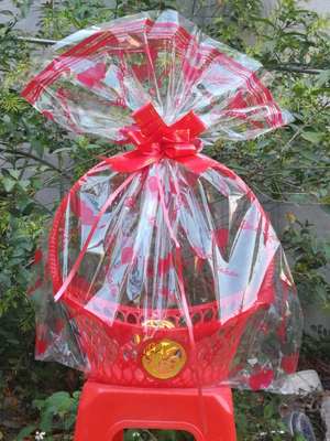 楓林宜居 批發新款大號元寶塑料水果籃手提籃面包籃禮品籃 水果采摘籃壽桃