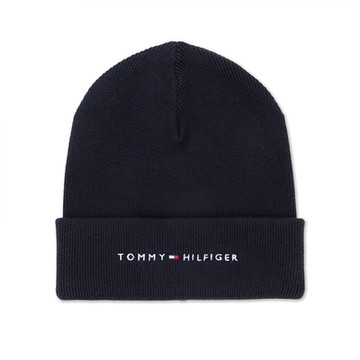 TOMMY 熱銷刺繡文字Logo純棉毛帽-黑色
