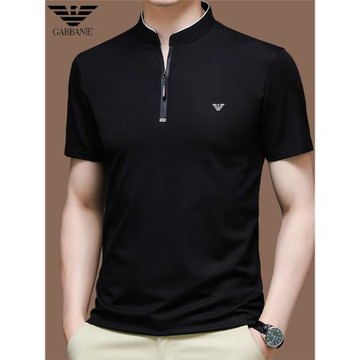 GABBANIE 短袖t恤男夏季絲光純棉立領休閑男士半袖polo衫拉鏈潮