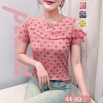 圓領波點花邊網紗上衣(3色) M-4XL【315983X】【現+預】☆流行前線☆
