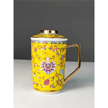 景德鎮青花瓷茶杯茶水分離陶瓷杯子帶蓋辦公杯喝茶專用杯描金茶具