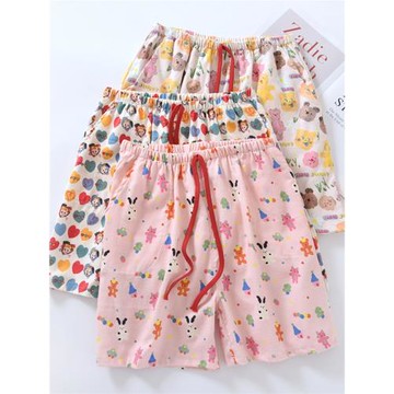 純棉磨毛睡褲女短褲夏季薄款多巴胺直筒寬松沙灘褲家居褲可外穿