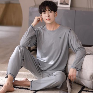 莫代爾睡衣男士春秋款長袖棉綢春夏薄款男款休閑加大碼秋季家居服