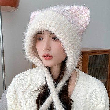 可愛小熊毛絨帽子女秋冬加絨加厚保暖雷鋒帽防風護耳包頭帽套頭帽