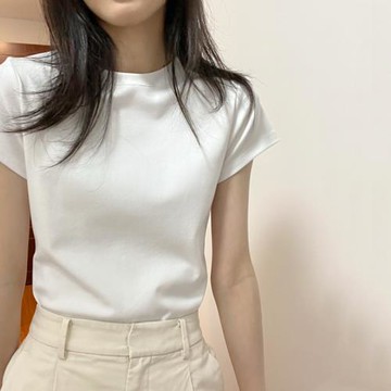 歐美街頭棉質辣妹上衣夏季新款純色圓領修身短袖白T恤女打底衫黑