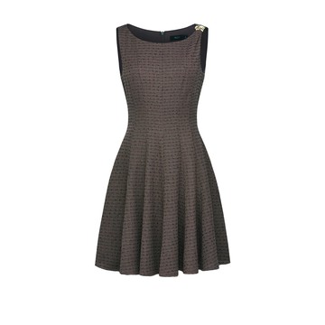 點點紋花呢釦飾洋裝/焦糖棕 | 5623219665