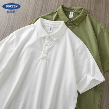 DUKEEN美式重磅polo衫男短袖夏季復古高級純色翻領t恤保羅衫上衣