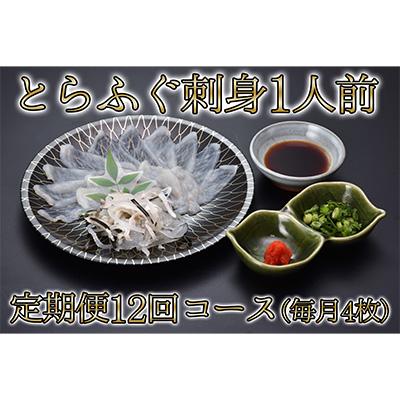 ふるさと納税 長門市 とらふぐ刺身1人前　定期便コース(毎月4枚)全12回