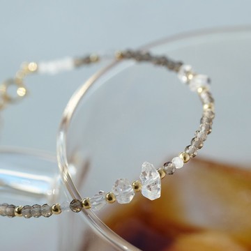 冰感赫基蒙白水晶-茶晶月光石手鍊 14K 包金