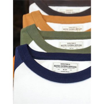 重磅美式插肩袖長袖t恤秋復古撞色全棉阿美咔嘰打底t休閑上衣男女