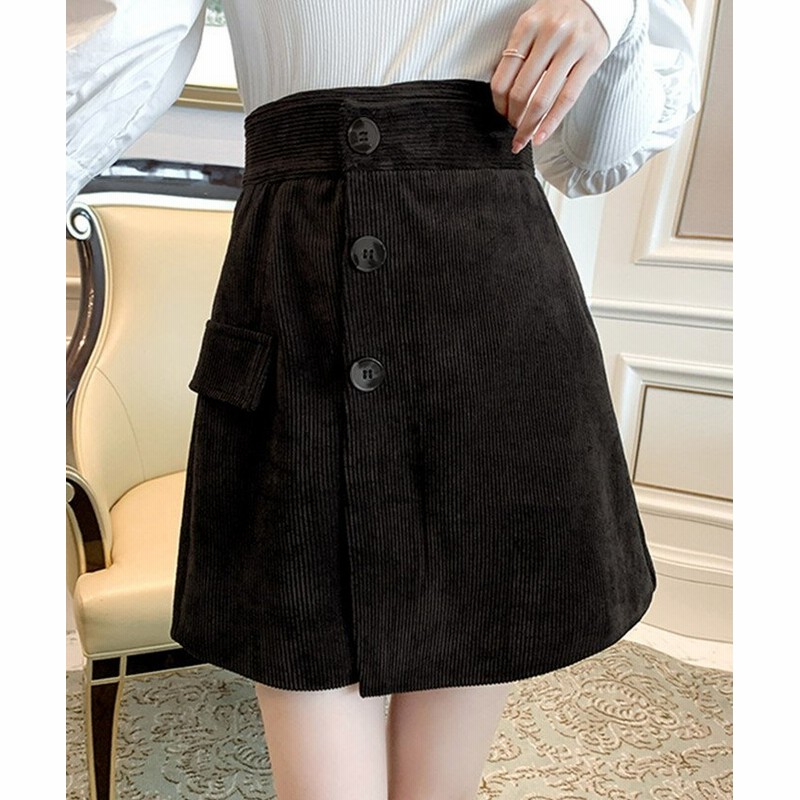 グランディール ラップ風 コーデュロイ 台形 ミニスカート レディース ブラック M Grandeir 通販 Lineポイント最大1 0 Get Lineショッピング