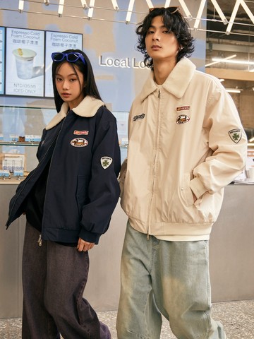 美式羊羔絨翻領鋪棉外套