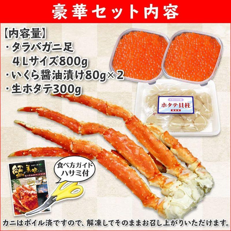 カニ ボイル かに 蟹 タラバガニ 足 800g いくら 醤油漬け 80g×2個 ホタテ 玉冷 貝柱 300g 北海道 ハサミ 北国からの贈