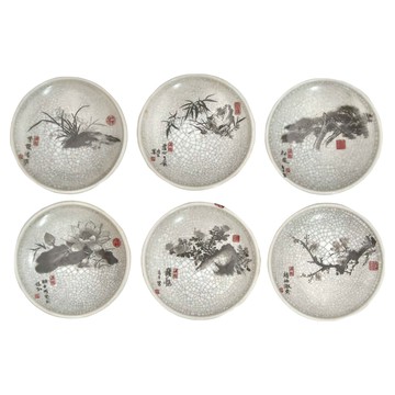 六君子手繪汝窯杯墊套裝 六入  白  10 x 10 x 0.5cm  1組