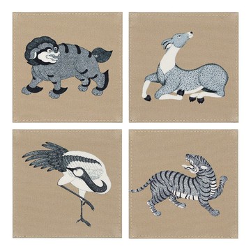泰國 杯墊 (4入) Mythical Animals Cotton Coasters - Beige
