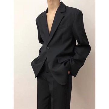 春秋西裝外套男韓版寬松設計感黑色垂感氣質高級單西休閑便服西服