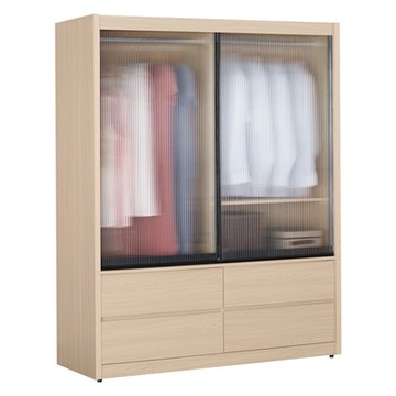 Boden-恩洛5尺四抽長虹玻璃推門衣櫃/透視拉門衣櫃(雙吊桿)-152x61x197cm