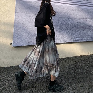 JILLI-KO 油畫風碧綠色漸變色慵懶半身裙 - 灰色