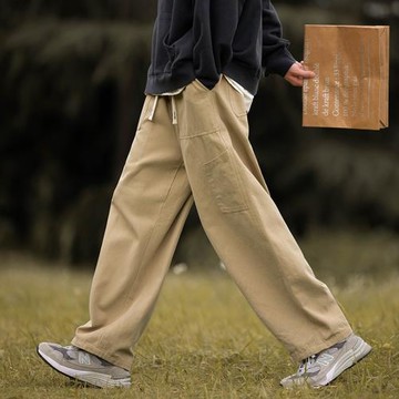 夏季純棉日系工裝褲男士直筒寬松潮牌百搭休閑男生長款褲子春秋款
