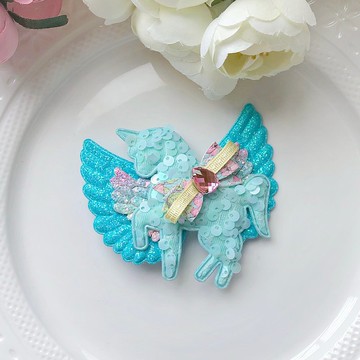 閃亮魚鱗獨角獸飛馬兒童女孩髮夾髮飾-藍綠飛馬