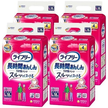【出清品】50_[箱裝]unicharm 嬌聯 Lifree 長時間安心薄型成人護理褲, L, 18片, 4包