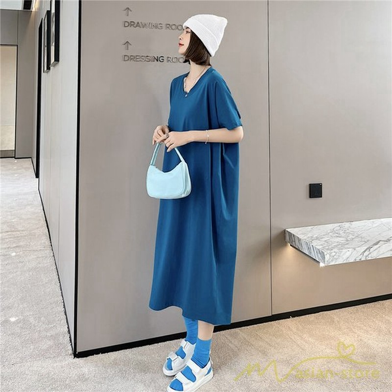 ワンピース 夏 春 レディース 半袖 Tシャツ ロング マキシワンピース 半袖 レディース マキシ丈ワンピー フレア 無地 柔らか 薄手 韓国風 人気 春コーデ 通販 Lineポイント最大get Lineショッピング