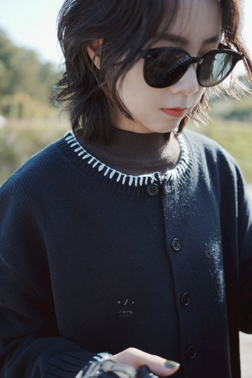 自帶項鍊毛衣外套 - 2色 - 深藍