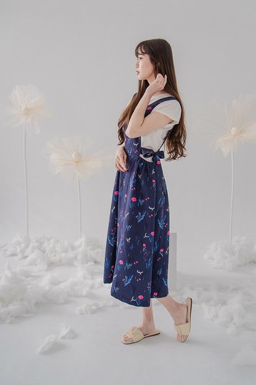 【波麗印花】紅心皇后 蝴蝶綁帶工作背心裙 華勒斯 小飛龍