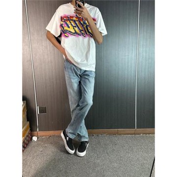 春夏淺藍色直筒牛仔褲男寬松ins潮流設計感百搭顯瘦休閑垂感長褲