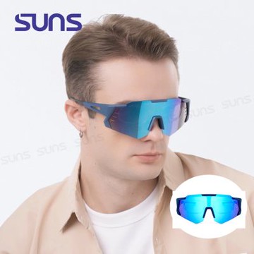 【SUNS】運動偏光太陽眼鏡 含內視鏡 藍框藍水銀 REVO電鍍 抗UV400/抗藍光/路跑/自行車 N930