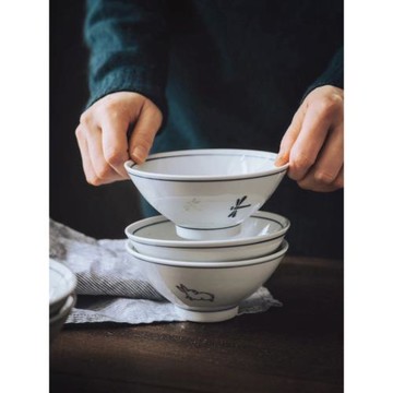 澤滕家日式和風7寸家用斗笠陶瓷飯碗吃拌面碗青花瓷景德鎮釉下彩