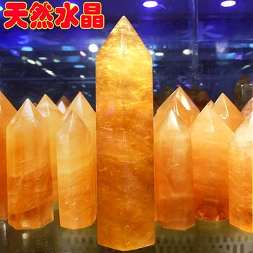 天然原石打磨方解石黃水晶柱子六棱柱磁場消磁家居客廳裝飾品擺件