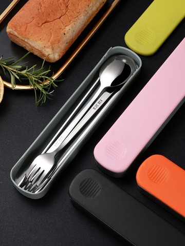 韓式304不銹鋼便攜式餐具盒筷子勺子叉子套裝學生三件套成人旅行