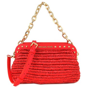 MICHAEL KORS 金色釘扣妝點編織兩用包(橘色)