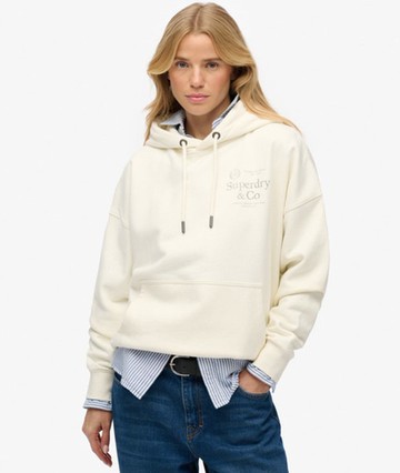 Superdry Women's Luxe Casual Relaxed Hoodie Cream Size: 8