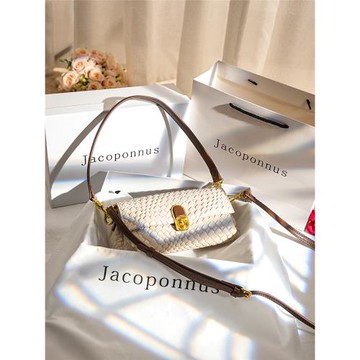 雅各邦真皮編織米色腋下包女2025新款冬天輕奢小眾高級感通勤斜挎