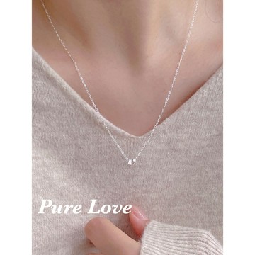 Pure Love樂芙 / 正韓 銀飾【S925純銀】N01036簡約通體純銀項鍊幾何立體三角小圓球鎖骨鏈短項鏈 /金銀