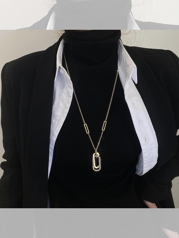雙橢圓吊墜項鏈輕奢小眾時尚冷淡風秋冬長款毛衣鏈女高端大氣百搭
