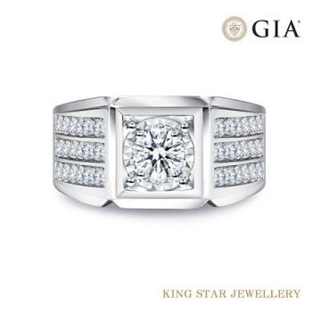 King Star GIA 50分 鉑金台 最白D 3EX 天然鑽石 戒指 滿鑽款 男戒(二克拉視覺效果)