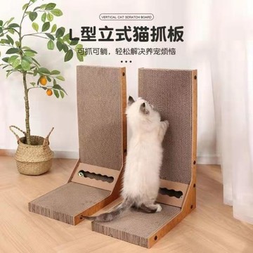 L型貓抓板立式不掉屑木質貓抓窩磨爪器自嗨貓玩具貓貓薄荷
