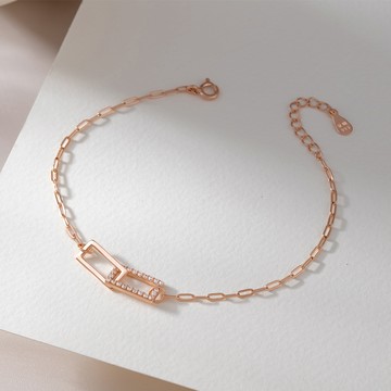 [999足銀]MARIGOLD現代信仰方環相扣手鍊【KMD416】-玫瑰金/銀