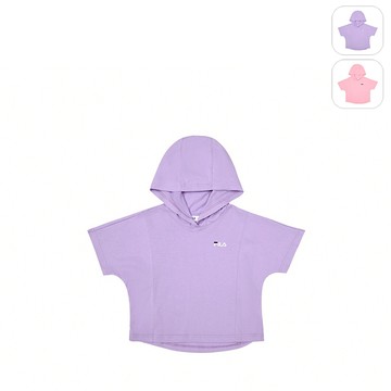 【FILA】KIDS 女童款 連帽純棉上衣-粉紫 5TEY-4437-PL
