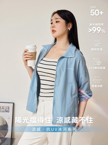 涼感．抗UV字母拉鍊冰河系防曬外套(附包包)