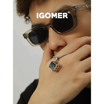 IGOMER設計黑桃元素骰子項鏈男鈦鋼hiphop高級感小眾吊墜情侶