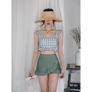 泳衣女韓國ins仙女范分體裙式兩件套比基尼溫泉 保守顯瘦遮肚泳裝